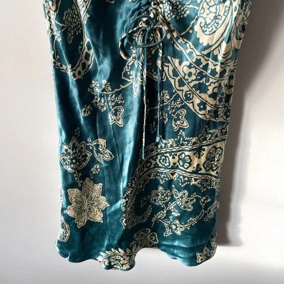 Zara Satin Bandana Paisley  Print Mini Dress Teal Size Small Blogger Fave - Picture 11 of 15